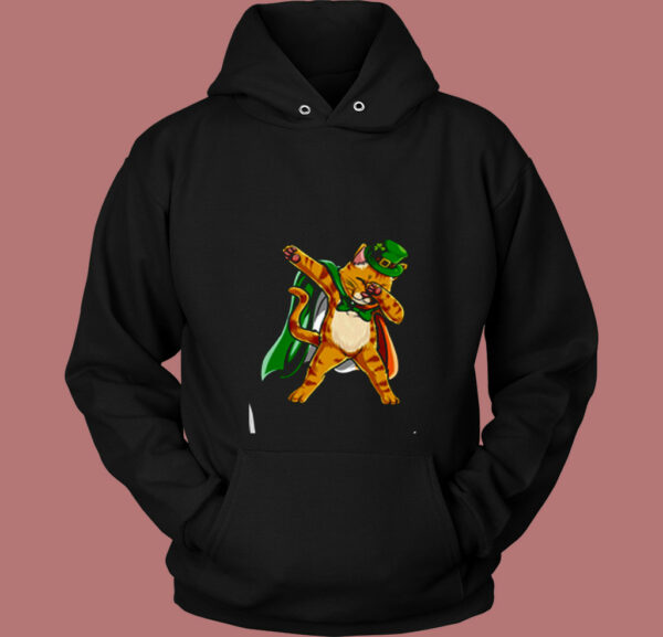 Leprechaun Dabbing Cat 80s Hoodie