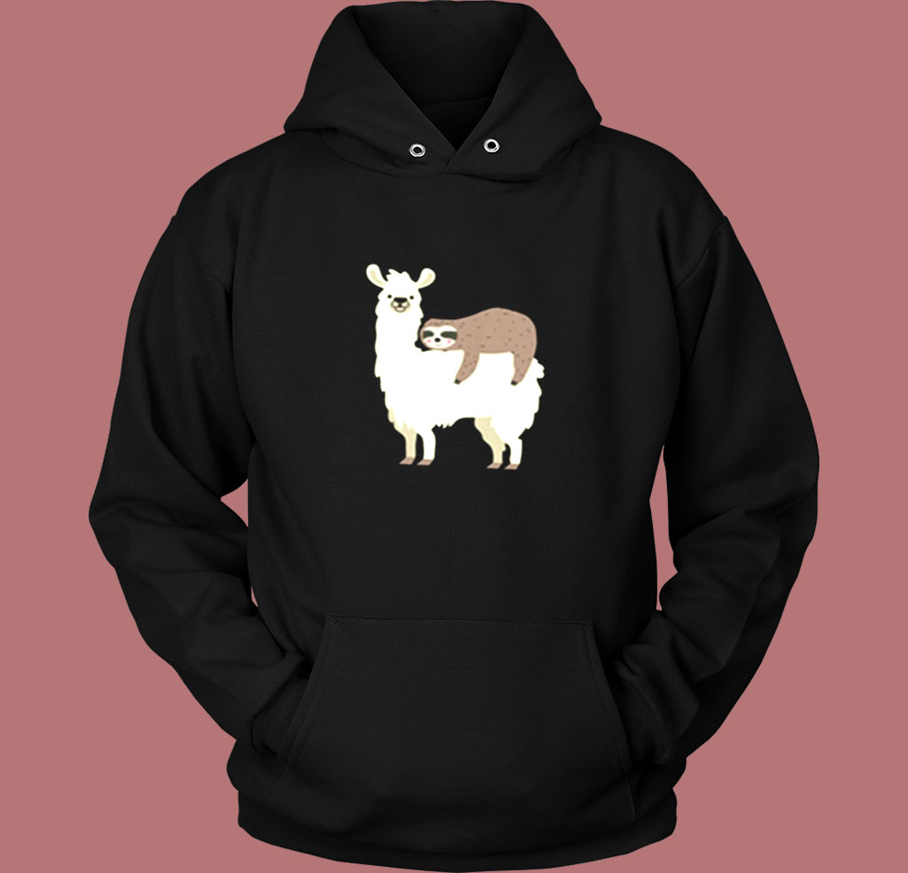 Llama And Sloth Hugging Cuddly Besties Vintage Hoodie Llama And Sloth Hugging Cuddly Besties Vintage Hoodie