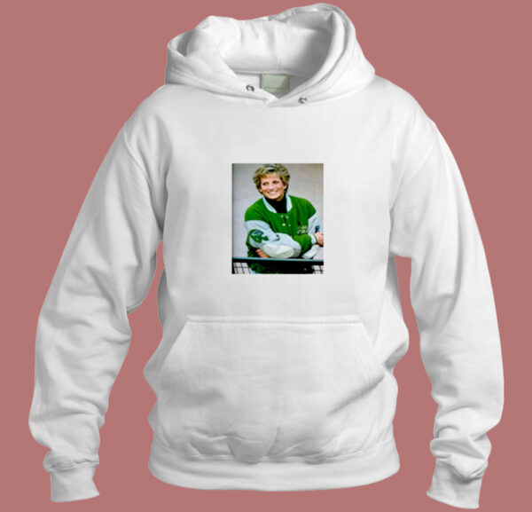 Princess Diana Smiling Wearing Philadelphia Eagles Jacket Aesthetic Hoodie Style