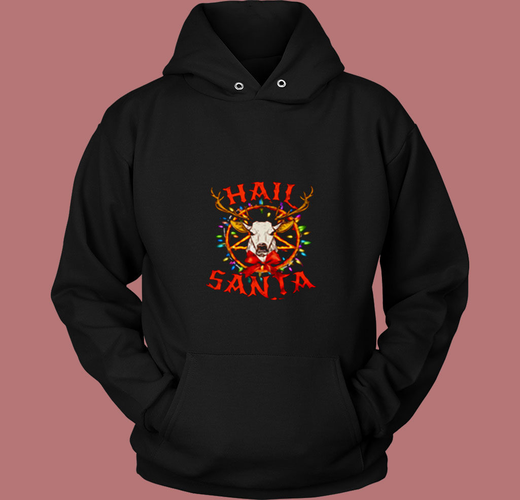 Reindeer With Pentagram And Christmas Lights 80s Hoodie Reindeer With Pentagram And Christmas Lights 80s Hoodie