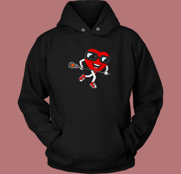 Valentines Day Heart Holding Lacrosse Hoodie Style