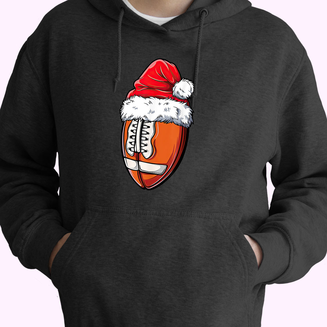 Christmas Football Ball Santa Hat 70s Basic Hoodie Christmas Football Ball Santa Hat 70s Basic Hoodie