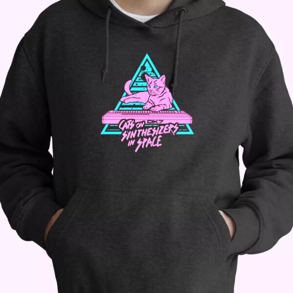 Funny Cats On Synthesizers In Space Fashionable Hoodie