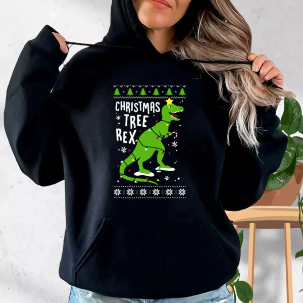 Funny Christmas Tree Rex T Rex Hoodie Xmas Outfits