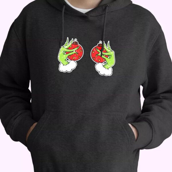 Funny Grinch’s Hand Is On The Breast Hoodie Xmas Outfits