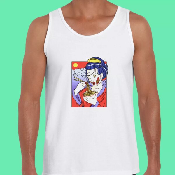 Geisha Japanese Zombie Eating Ramen Summer Tank Top