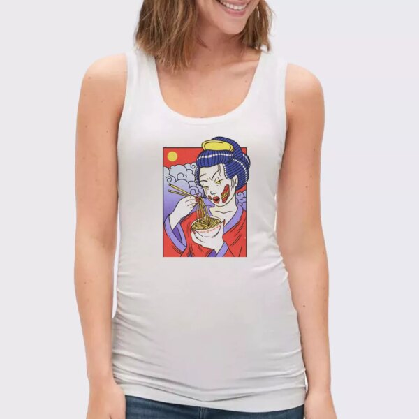Geisha Japanese Zombie Eating Ramen Summer Tank Top