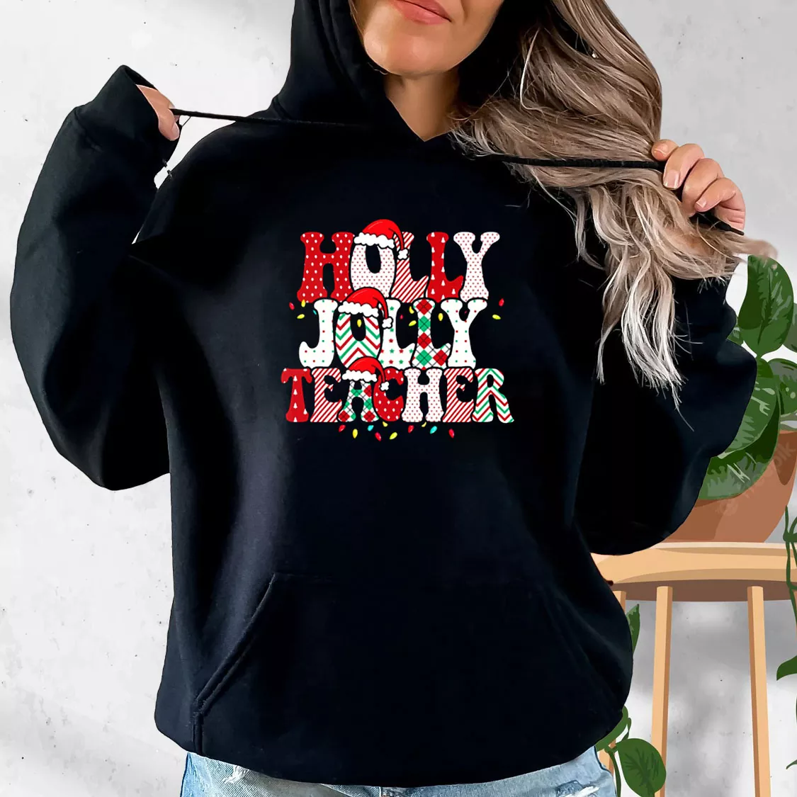Holly N Jolly Teacher Santa Hoodie Xmas Outfits Holly N Jolly Teacher Santa Hoodie Xmas Outfits