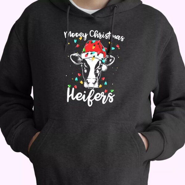 Mooey Christmas Heifers Santa Xmas Lights Cow Hoodie Xmas Outfits