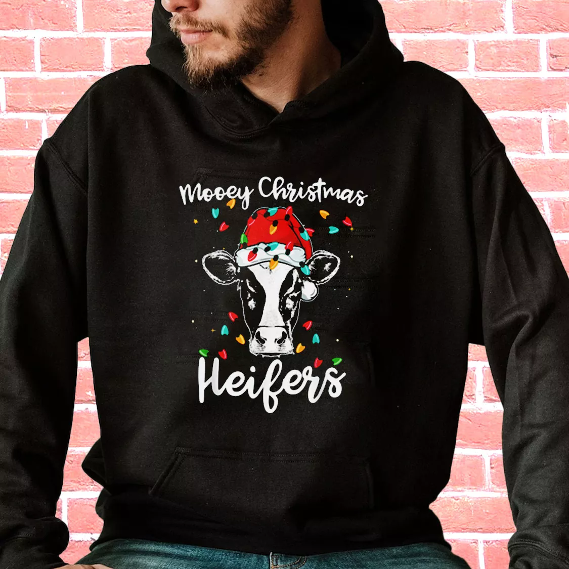 Mooey Christmas Heifers Santa Xmas Lights Cow Hoodie Xmas Outfits Mooey Christmas Heifers Santa Xmas Lights Cow Hoodie Xmas Outfits