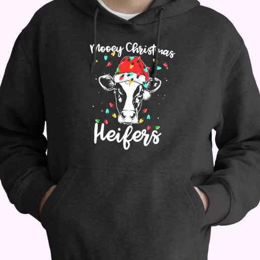 Mooey Christmas Heifers Santa Xmas Lights Cow Hoodie Xmas Outfits Mooey Christmas Heifers Santa Xmas Lights Cow Hoodie Xmas Outfits