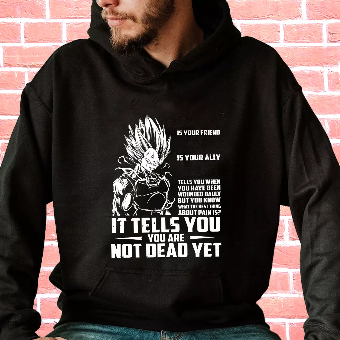 New Dragon Ball Vegeta Pain Quote Classic Hoodie Streetwear New Dragon Ball Vegeta Pain Quote Classic Hoodie Streetwear