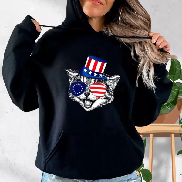 Patriotic Funny Cat Betsy Ross American Flag Old Hoodie Veterans Day
