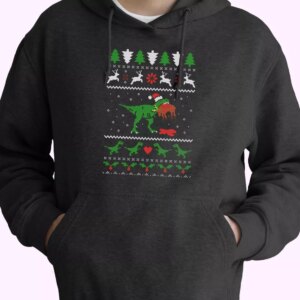 T Rex Eating Reindeer Ugly Christmas Hoodie Xmas Outfits