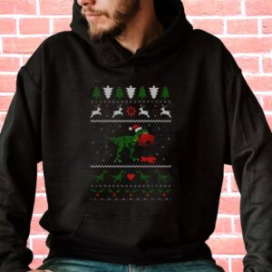 T Rex Eating Reindeer Ugly Christmas Hoodie Xmas Outfits