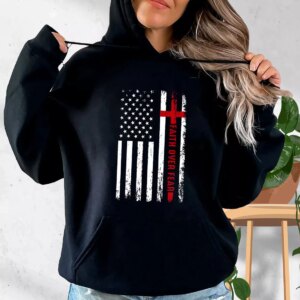 USA Patriotic Faith Over Fear Old Hoodie Veterans Day