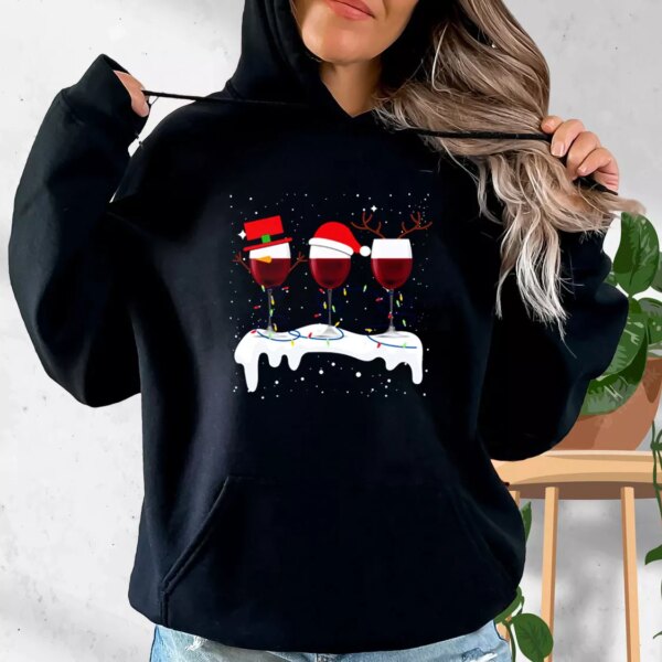 X Mas Santa Wine Glass Hoodie Xmas Outfits