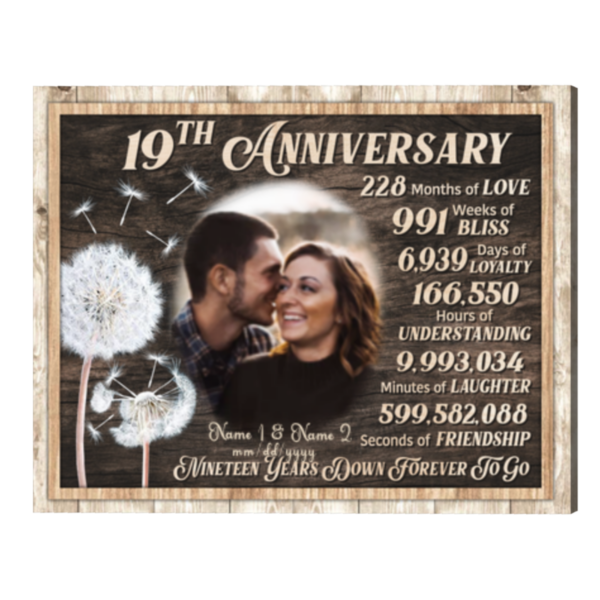 19 Year Anniversary Gift Personalized Photo Print, 19th Wedding Anniversary Gift, Down Forever To Go