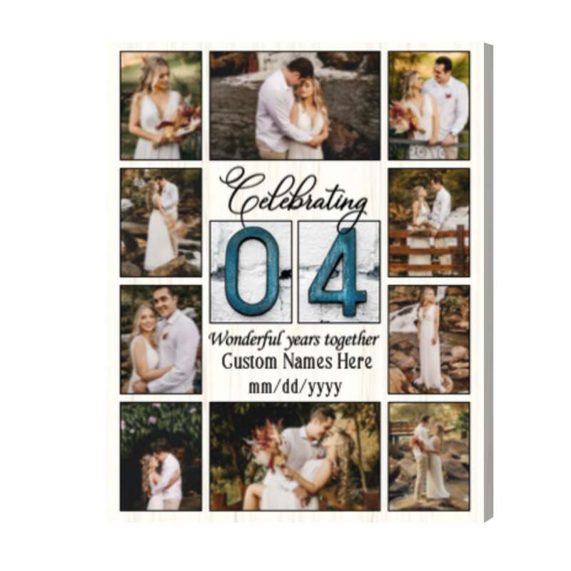 4 Year Anniversary Picture Collage Canvas Print, Personalized 4th Anniversary Gift, 4 Year Wedding Anniversary Gift For Wife - Best Personalized Gifts For Everyone 4 Year Anniversary Picture Collage Canvas Print, Personalized 4th Anniversary Gift, 4 Year Wedding Anniversary Gift For Wife - Best Personalized Gifts For Everyone