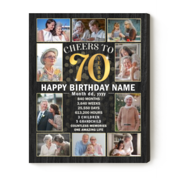 70th Birthday Gifts For Women, 70th Birthday Present For Mom, Cheer To 70 Years Birthday Photo Collage Canvas – Best Personalized Gifts For Everyone