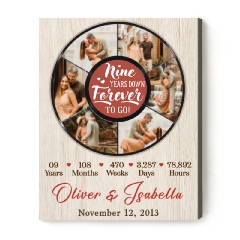 9 Year Anniversary Picture Collage, Personalized 9th Anniversary Gift For Husband , Nine Years Down Forever 9 Year Anniversary Picture Collage, Personalized 9th Anniversary Gift For Husband , Nine Years Down Forever