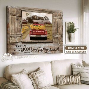 Autumn Farmhouse Decor Take Me Home Country Roads Custom Sign, Fall Season Decor, Vintage Truck Home Decor