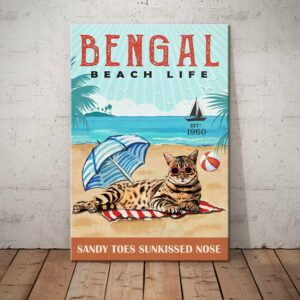 Bengal Cat Beach Life Canvas