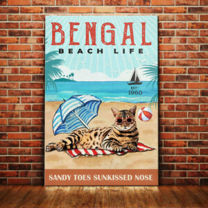 Bengal Cat Beach Life Canvas