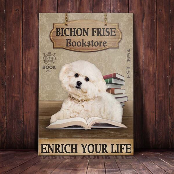 Bichon Frise Bookstore Company Canvas
