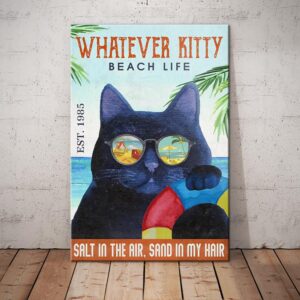 Black Cat Beach Life Canvas