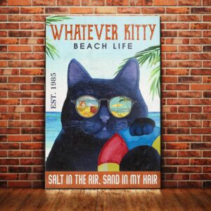 Black Cat Beach Life Canvas