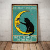 Black Cat Funny Moon Canvas