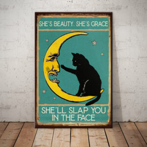Black Cat Funny Moon Canvas