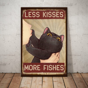 Black Cat Less Kisses More Fishes Canvas