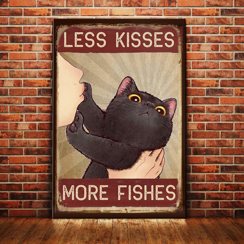 Black Cat Less Kisses More Fishes Canvas Black Cat Less Kisses More Fishes Canvas