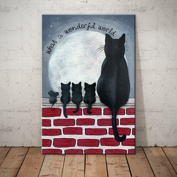 Black Cat Moon What A Wonderful World Canvas