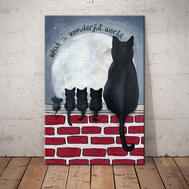 Black Cat Moon What A Wonderful World Canvas Black Cat Moon What A Wonderful World Canvas