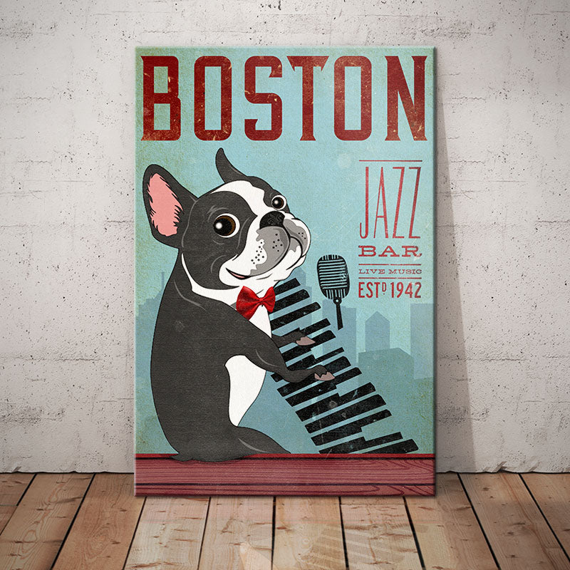 Boston Terrier Jazz Bar Canvas Boston Terrier Jazz Bar Canvas