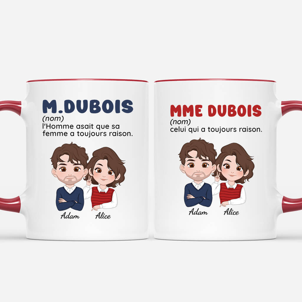 Celle Qui A Toujours Raison - Cadeau Personnalise Mug pour Couple Celle Qui A Toujours Raison - Cadeau Personnalise Mug pour Couple
