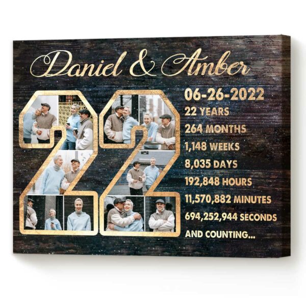 Custom 22-Year Anniversary Photo Collage Canvas, 22nd Anniversary Gift, 22 Year Anniversary Gift – Best Personalized Gifts For Everyone