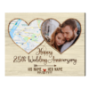 Custom 25th Silver Anniversary Gifts Map Print, 25 Year Anniversary Photo Gifts Frame, Custom Map Print