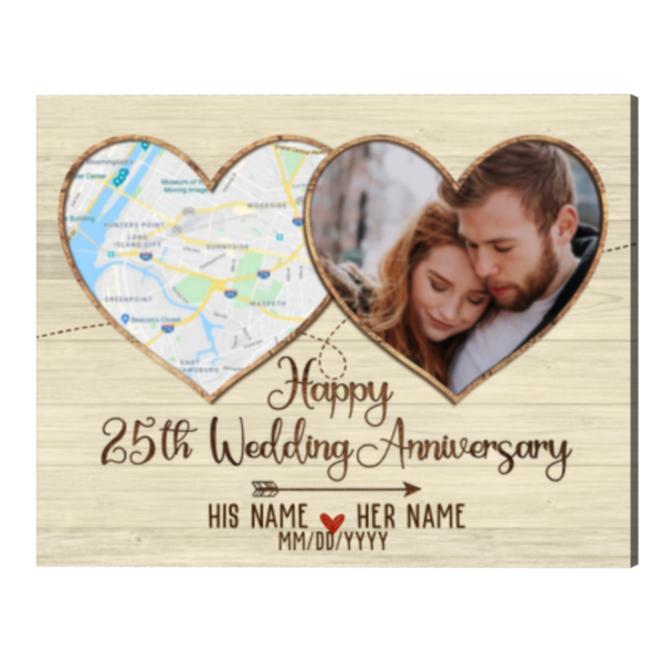 Custom 25th Silver Anniversary Gifts Map Print, 25 Year Anniversary Photo Gifts Frame, Custom Map Print