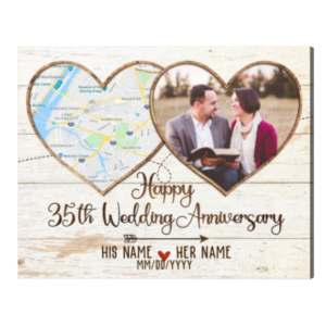 Custom 35 Year Wedding Anniversary Gifts Map Print, 35 Years Married Gift, Heart Map Print