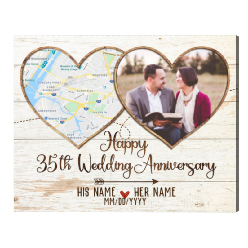 Custom 35 Year Wedding Anniversary Gifts Map Print, 35 Years Married Gift, Heart Map Print Custom 35 Year Wedding Anniversary Gifts Map Print, 35 Years Married Gift, Heart Map Print