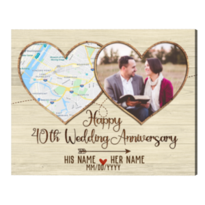 Custom 40th Ruby Wedding Anniversary Gift Map Print, 40th Anniversary Traditional Photo Gift Frame