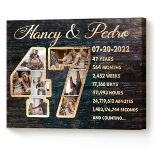 Custom 47th Anniversary Gift Photo Collage Canvas, 47 Year Anniversary Gift For Wife – Best Personalized Gifts For Everyone