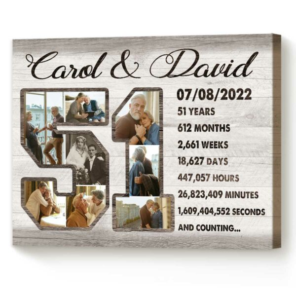 Custom 51st Anniversary Gift Photo Collage, 51 Years Anniversary Gift For Wife, Anniversary Gift For Mom And Dad – Best Personalized Gifts For Everyone