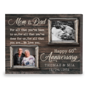 Custom 60th Anniversary Gift For Parents, 60th Anniversary Gift For Mom And Dad, Then And Now Picture Frame