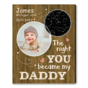 Custom Night Sky New Father Gifts, Father’s Day Gift For New Dad, The Night You Became My Daddy Star Map With Photo Print – Best Personalized Gifts For Everyone