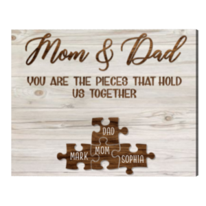 Custom Parents Gift, Mom And Dad Gift With Kids Name, Mom And Dad You Are The Pieces That Hold Us Together Sign – Best Personalized Gifts For Everyone